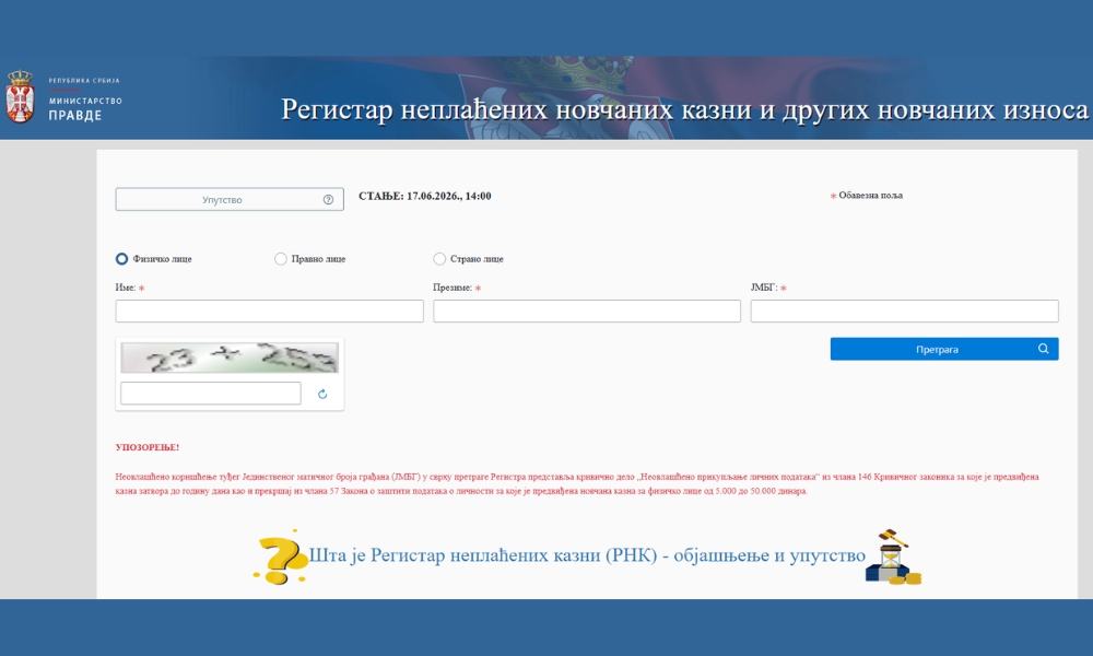 registar neplaćenih kazni
